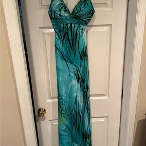 Faviana Teal and Black Dress